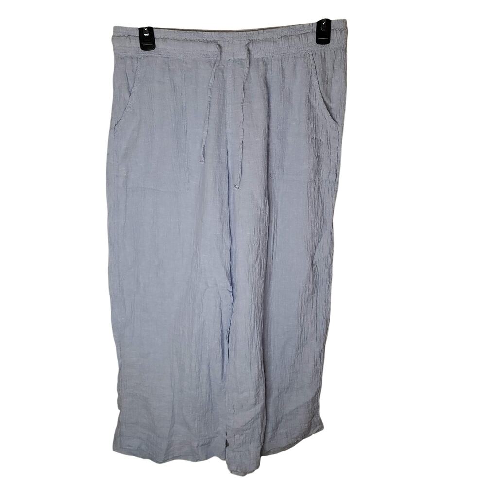 Sigrid Olsen 100% Linen Cropped Wide Leg Pants XL Cornflower Blue Resort